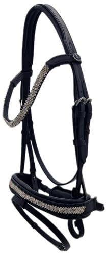 Tysons Breeches Trense Diamanti Super Strass an Stirn und Nase Leder weich VB WB X - Full Schwarz Reitzaum Strass Glitzer (VB)