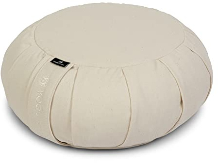 Yoga Studio EU Round Zafu Meditation Cushion | Organic Cotton | Buckwheat Hulls | Removable Washable Cover | Carry Handle - Ecru