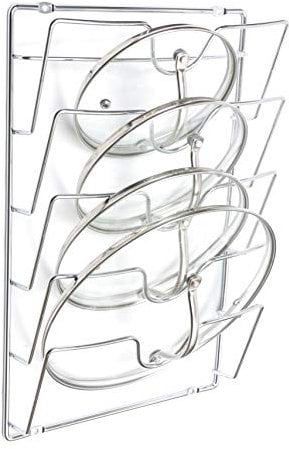 BSM Marketing Cupboard Cabinet Saucepans Pan Lids Storage Rack Holder 5 Lids Chrome - check your dimensions 430mm H x 276mm W x 74mm D