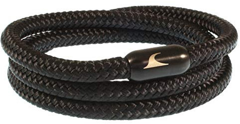 WAVEPIRATE® Segeltau-Armband Storm ST Schwarz/Schwarz 62 cm Edelstahl-Verschluss in Geschenk-Box Surfer Männer Herren