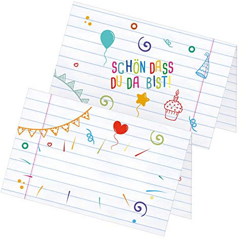 itenga 24 x Tischkarten Kinder Schulanfang Kindergarten Kindergeburtstag Visitenkartengröße zum Klappen und Aufstellen