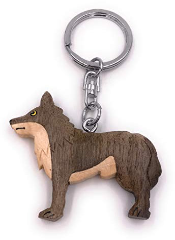 Onwomania Porte-clés en Bois Loup Animal prédateur Chien Meute Sabot Animal Charme Pendentif Animal