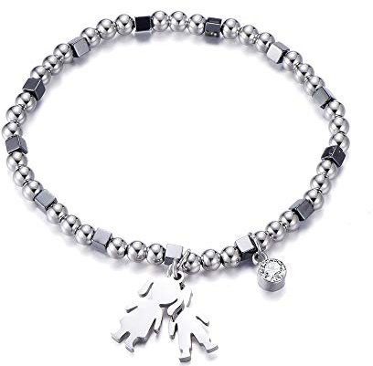 Ouran Pulseras elásticas de cuentas para mujer, pulsera con colgante de acero inoxidable con cordón elástico de cristal, regalo para amigos, Cristal, Cubic Zirconia