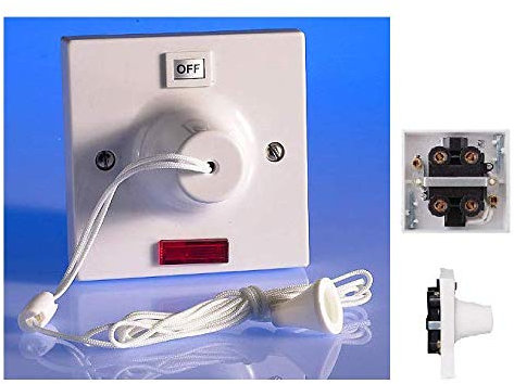 K M Electronics® Shower Pull Cord Switch Double Pole Bathroom Extractor Fan Ceiling NEON 45A