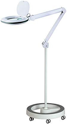 Lumeno 8613GR Lupenleuchte Arbeitsplatzlampe mit großer ovalen Linse 110x150 mm, 60 LEDs in 2 Stufen dimmbar, perfekt als Lesehilfe, für die Kosmetik oder zum Löten, 3 Dioptrien grau mit Rollstativ