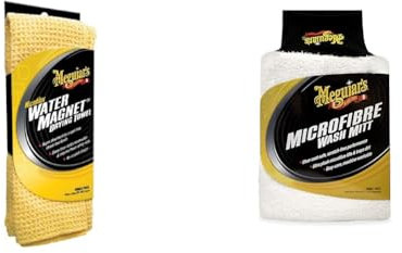 Meguiars X2000EU Water Magnet Microfiber Drying Towel Trockentuch Wassermagnet & X3002EU Microfibre Wash Mitt Mikrofaser-Waschhandschuh