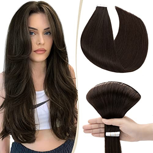 SEGO Haarverlängerung Tape Extensions Echthaar Klebeband 10 PCS Haarteile Glatt 100% Remy Human Haar Dunkelbraun#2 45.72 cm (25 g)