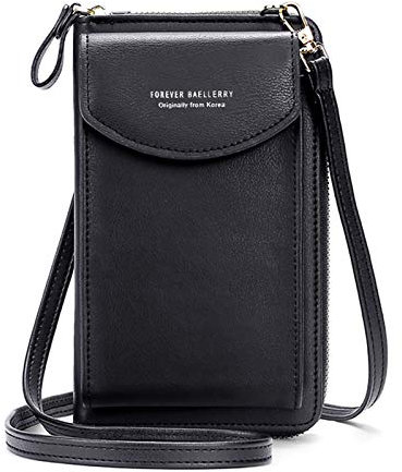 FORRICA Handy Umhängetasche Damen Leichte Geldbörse Frauen Kleine Crossbody PU Leder Schultertasche Mädchen Handytasche mit Kartenfächer Verstellbar Schultergurt Schwarz