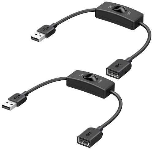 Cable Matters(2-Pack USB 2.0 M/F Extension Cable with On/Off Switch in Black - 1ft