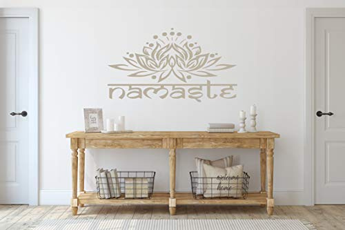 Namaste Ornament Wandtattoo Indisch Yoga Sanskrit Lotus Blume Vinyl Aufkleber (42cm (H) x 60cm (B), Sandgrau)
