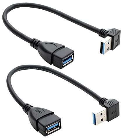 Herfair Right Angle USB 3.0 Extension Cable - SuperSpeed 90 Degree USB Extender Lead Male to Female USB Adapter Cord (Black-Up+Down Angle)