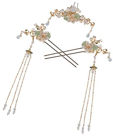 FRCOLOR Épingles À Cheveux Chinoises Hanfu Anciennes 3 Pièces Ensemble Avec Pompons Accessoires De Coiffure Vintage Pour Mariage Et Événements Spéciaux Femmes