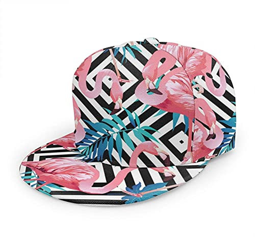 Oaieltj Unisex Baseball Cap Erwachsene Teens Adjustable Snapback Flat Brim Baseball Cap Cool Hip Hop Hat, Tropical Palm Tree Banana Leaves Pink Flamingo, One size