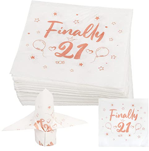 YOLOUP 40 Pcs Servietten 21. Geburtstag Rosa 21th Geburtstagsfeier Papierservietten 21. Happy Birthday Pink Napkins 21er Geburtstagsparty Papier für Mädchen Tischdeko Party Dekoration 33x33cm