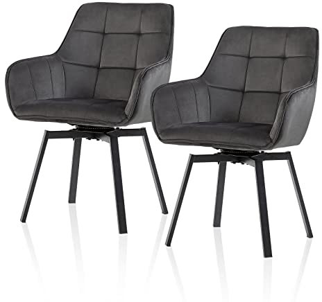 TUKAILAI Esszimmerstühle Drehbar 2er Set, Drehstuhl esszimmer Samt mit Armlehnen Rückenlehne Gepolsterter Sitz Metallbeine, Armlehnstuhl Küchenstühle Polsterstuhl Sessel für Küche (Grau)