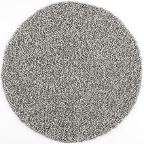 Muratap Teppich Wohnzimmer Modern - Loca Shaggy - Hochflor Teppich Weich und Warm Schmutzabweisend und Pflegeleicht Wohnzimmerteppich - Große: 120 cm - Rund - Farbe: Hellgrau