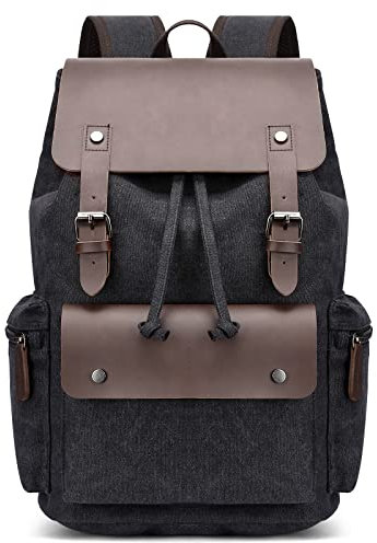 DORRISO Herren Laptop Rucksack Jungen Schulrucksack Teenager Daypacks Reise Laptop Rucksack für 15.6 Zoll Laptop Business Casual Herren Bergsteigen Canvas Rucksack Schwarz