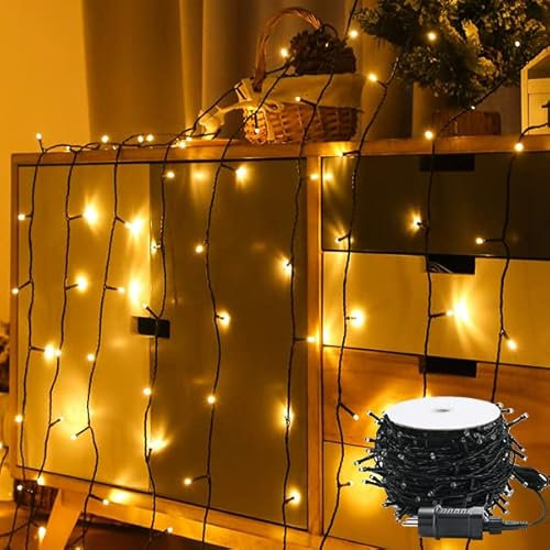 YUENFONG Lichterkette Außenlichterkette 100m 1000 LED Warmweiß 8 Leuchtmodi mit Stecker, Außen Innen Dekoration IP44 Wasserdicht für Weihnachten, Hochzeit, Bankett(Warmweiß)