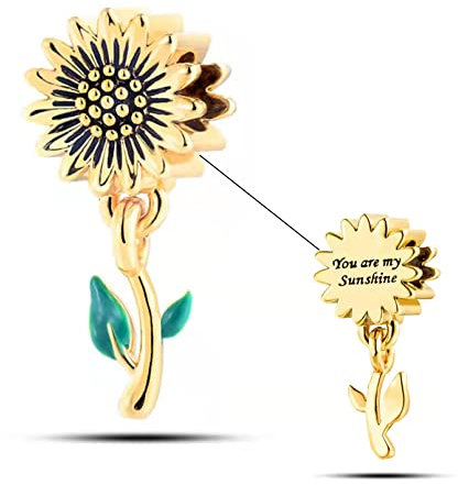 LSxAB Gold Plated Sunflower You are My Sunshine Charm Compatible with Pandora Charms Bracelets