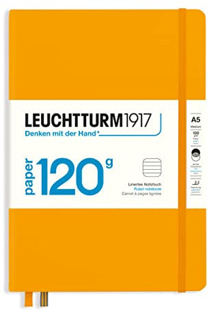 LEUCHTTURM1917 367127 Notizbuch 120g/m² Paper Edition, Hardcover, Medium (A5), Rising Sun, liniert