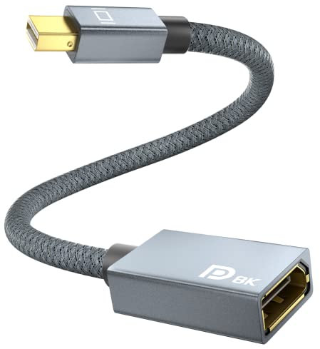 Mini DisplayPort auf DisplayPort 1.4 Adapter unterstützt 8K@60Hz 4K@144Hz 120Hz 2K@240Hz, AMD Eyefinity, NVIDIA Mosaic, HDR, FreeSync, G-SYNC für Laptop, PC, Intel NUC, Surface, Tablet, Monitor (0,8m)