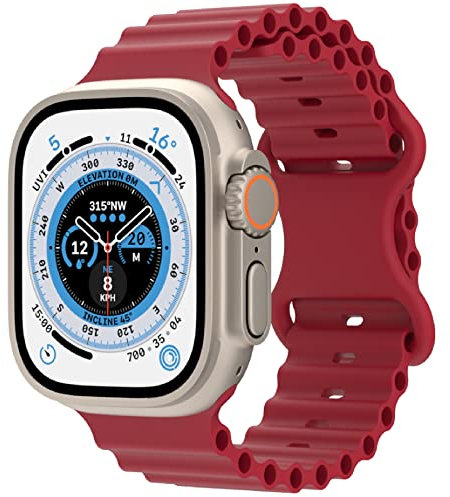 VeveXiao Ocean silicona Correa compatible con Apple Watch Ultra Band 49mm 45mm 44mm 42mm, correas deportivas de repuesto suaves y transpirables para iWatch Series 8 7 6 5 4 3 2 1 SE , Vino tinto