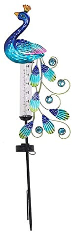 SunaOmni Pluviomètre Lumière Alimenté en Métal Paon Jardin Piquets Étanche Jardin Décorations Pluviomètre en Métal Pluviomètre Décorations Piquets De Jardin Décoration