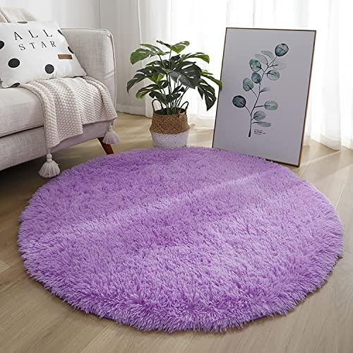 KAYBTNT Runder Teppich, Super Weich Flauschig Shaggy Wohnzimmer-Teppich, Waschbar rutschfest Hochflor Teppich, Carpet für Schlafzimmer Living Room Jugendzimmer Kinderzimmer,Lila,80cm/32inch
