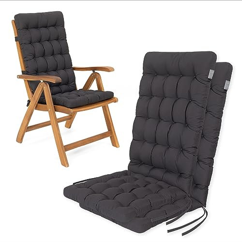 HAVE A SEAT Living - Hochlehner Auflagen (2 St.) - Bequeme Polsterauflagen für Hochlehner - Wetterfest, Waschbar bis 95°C, Orthopädisch - Made in Germany (2er Set - 120x48 cm, Grau/Anthrazit)