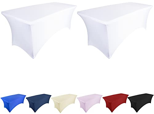 Ocves Stretch-Tischdecke, 1,8 m, Spandex, Polyester, rechteckig, dehnbar, für Hochzeit, Party, Cocktailbar, Bastelausstellungen, waschbare Tischdecke, Weiß, 6FT (2 Stück)