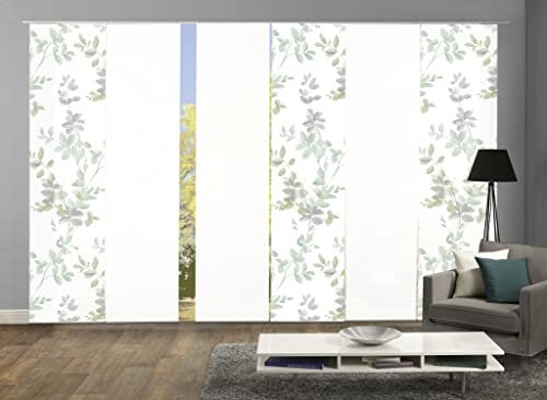 HOME WOHNIDEEN 084646 Schiebegardine ALYA, halbtransparent, Ranken-Motiv 245x60 cm, Farbe:Salbei, Größe:245 x 60 cm, Anzahl:6X