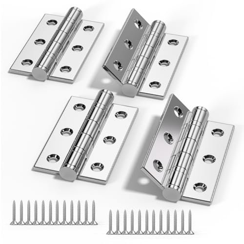 Bwintech 2 Pairs 75 x 50 x 2.0mm(3 inch) Polished Chrome Hinge for Fire Door, Steel Fire Rated Internal Door Hinges, Ball Bearing Hinge for Internal Use in Residential and Commercial Buildings
