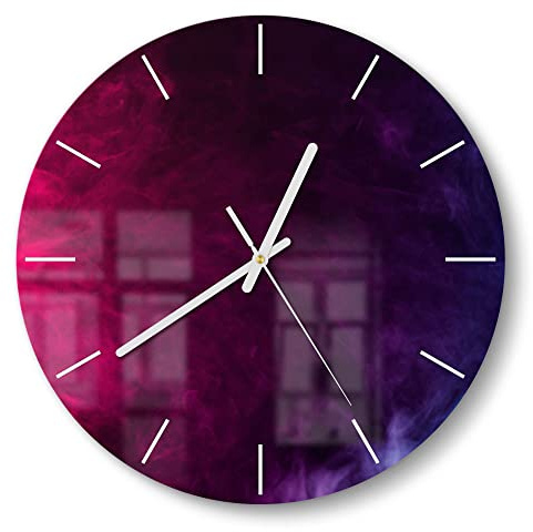 DEQORI Glasuhr | rund Ø 30 cm | Motiv Bunter Farbdunst | ausgefallene leise Design Uhr aus Glas | Wanduhr für Wohnzimmer & Küche | moderne Hingucker Uhr für die Wand