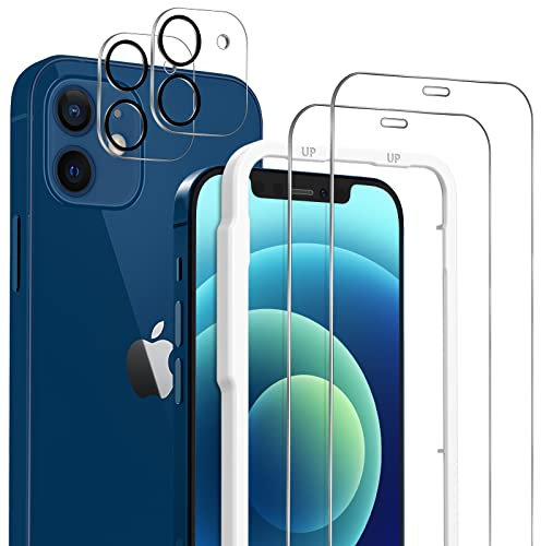 OMOTON für iPhone 12 Panzer Schutz Glas mit Rahmen-Installationshilfe, kompatibel mit iPhone 12 Kamera Schutzfolie, 2+2 Stück, Anti- Kratzer, Bläschenfrei, 9H Härte, HD-Klar