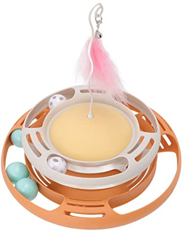 Qcwwy Cat Turntable Toys, Closed Loop Design Multifunktionale, Einfach zu Bedienende Cat Roller Tracks Ball Robust mit Cat Teasing Stick für Kätzchen (Helles Orangegrau)
