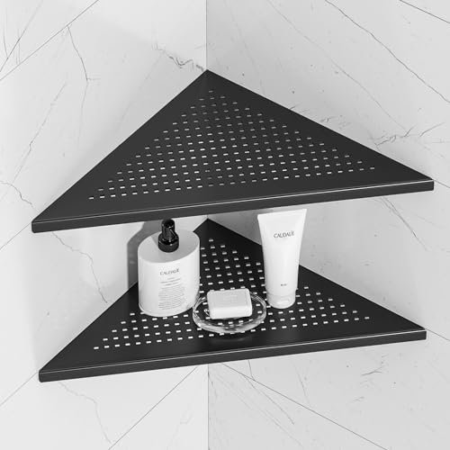 Qeke Ecke-Duschablage, Duschregal aus 304 Edelstahl, Einbau-Wandregal in Fliesenfugen, Badezimmer-Organizer ohne Bohren, 2 Stücke, 30,5 cm, Schwarz