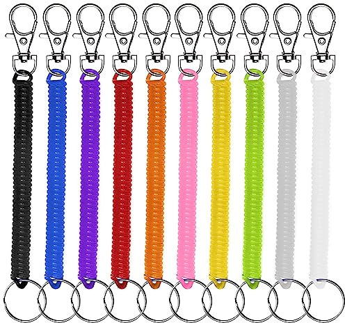 AWAVM 10 Stück Frühling geladen Telefon Schnur Schlüsselbund Kunststoff farbige Schlüsselbund einziehbare Spiral Schlüsselbund Sicherheit und Anti Verlust Seil, Handy Gurt, Schlüssel, Geldbörse