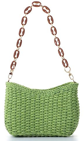 Ovida Sac à bandoulière en paille tissée pour femme - Petit sac de plage en paille tissée - Sac à main pour téléphone et portefeuille, vert