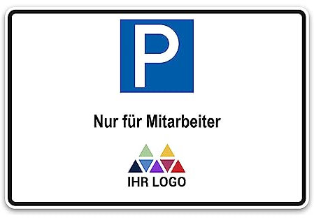 PrintPlanet® Parkschild mit eigenem Text personalisieren - Alu-Dibond 3 mm Weiß - Verschiedene Größen - Parkplatz für Mitarbeiter mit Logo