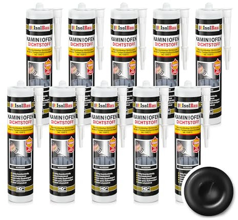 Isolbau Kamin & Ofen Dichtstoff - Feuerbeständige Dichtmasse bis 1500 °C - Für Reparatur & Füllung von Rissen in Kaminen & Öfen - Schwarz, 10 x 300 ml Tube