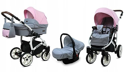 BabyLux® Kinderwagen Set 3 in 1 - Optimal - incl. Babywanne, Buggy Sportsitz, Auto-Babyschale - Autositz - Kinderwagenset - Kombikinderwagen mit Wickeltasche, Regenschutz usw.