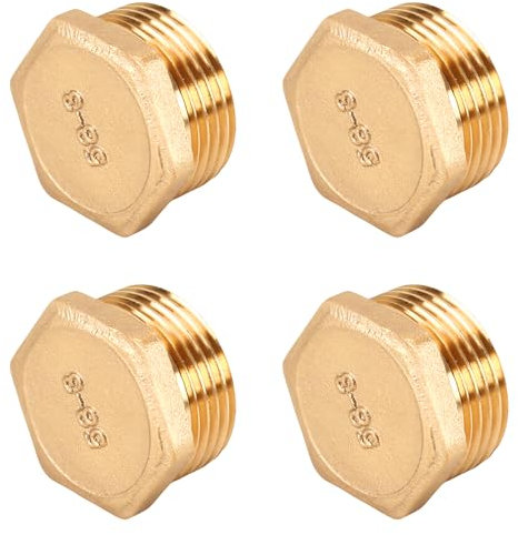 Messing Stopfen G3/4 (Ø 26mm) Außengewinde, 4 Stück Rohrstopfen mit Sechskant,Messing Blindstopfen AG,Endstopfen aus Gewindefitting,Messingfittings (Stopfen Ag G3/4)