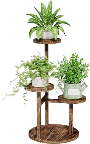 Bamworld Plant Stand Indoor Corner Wood Plant Shelf for Multiple Plants Small Tiered Round Flower Stand for Patio Garden Balcony Living Room Bedroom(3 Tier)