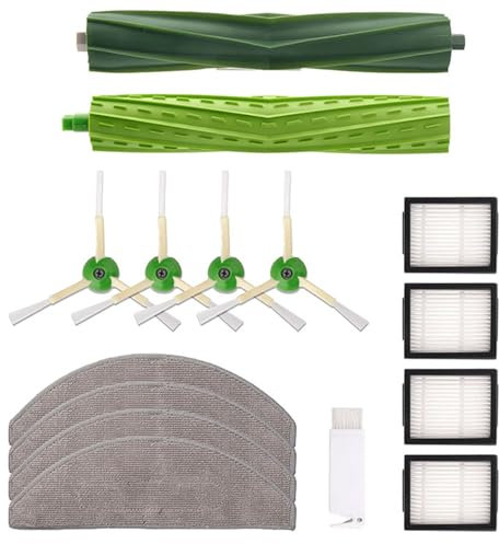 Parti di ricambio compatibili con Roomba i5 i5+ j5 j5+ set di accessori per robot aspirapolvere, 1 set di spazzole in gomma, 4 filtri HEPA, 4 spazzole laterali, 4 panni per pulire