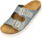 Palado Pantoletten Damen Korfu PL Metallic - bequeme Sandalen Made in Spain - Hausschuhe mit Kork-Fußbett - modische Sommerschuhe Olive UK8 - EU41