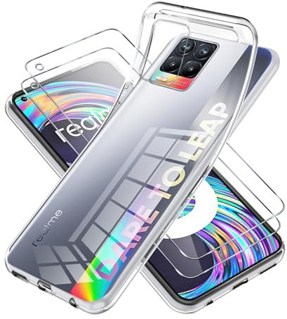 Vauki für Realme 8 4G Hülle Durchsichtig mit Schutzfolie 2 Stück,Ultra Dünn Silikon TPU Handyhülle Transparent Nie Vergilbung,Slim Soft Stoßfeste Schutzhülle für Realme 8 4G