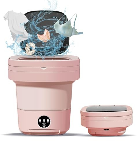 Portable Washing Machine,11L Folding Mini Washer with 3 Modes Deep Cleaning of underwear, baby clothes, Foldable Washing Machine for Apartments, Dorm, Camping, RV, Travel Laundry(Pink)