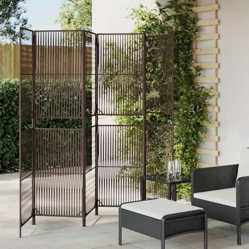 Rantry Paravent 6-TLG. Paravent Raumteiler Faltdesign Trennwand Sichtschutz Spanische Wand Raumtrenner für Wohnzimmer Schlafzimmer Büro Balkon Braun Poly Rattan 294 x 180 cm