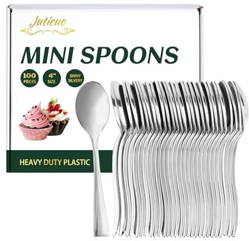 Jutieuo 100CT Mini Sliver Spoons for Desserts, 4-Inch