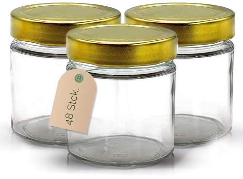 Apoidea – Marmeladengläser 250g mit Deckel in Gold 48 Stück/Twist Off Gläser/Einmachgläser/Marmeladengläser mit Deckel/leeres Marmeladenglas/Einkochgläser